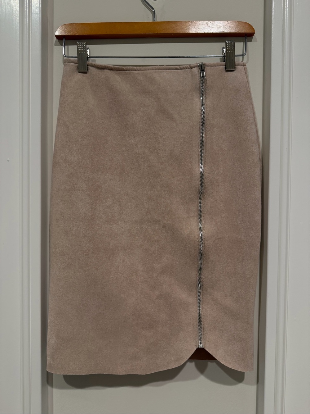 Lulus Suede Pencil Skirt with Front Zip - Dusty Rose